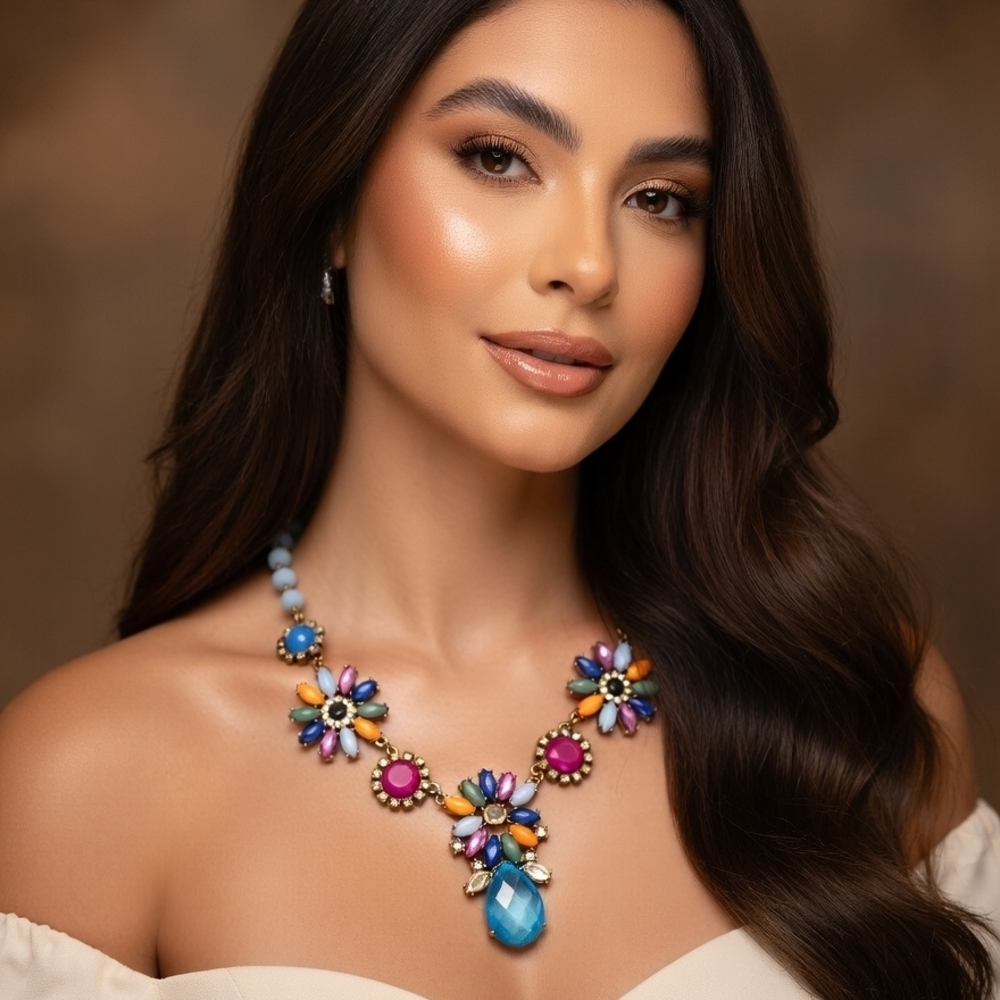 Multi-Color Floral Statement Necklace - Women Jewelry